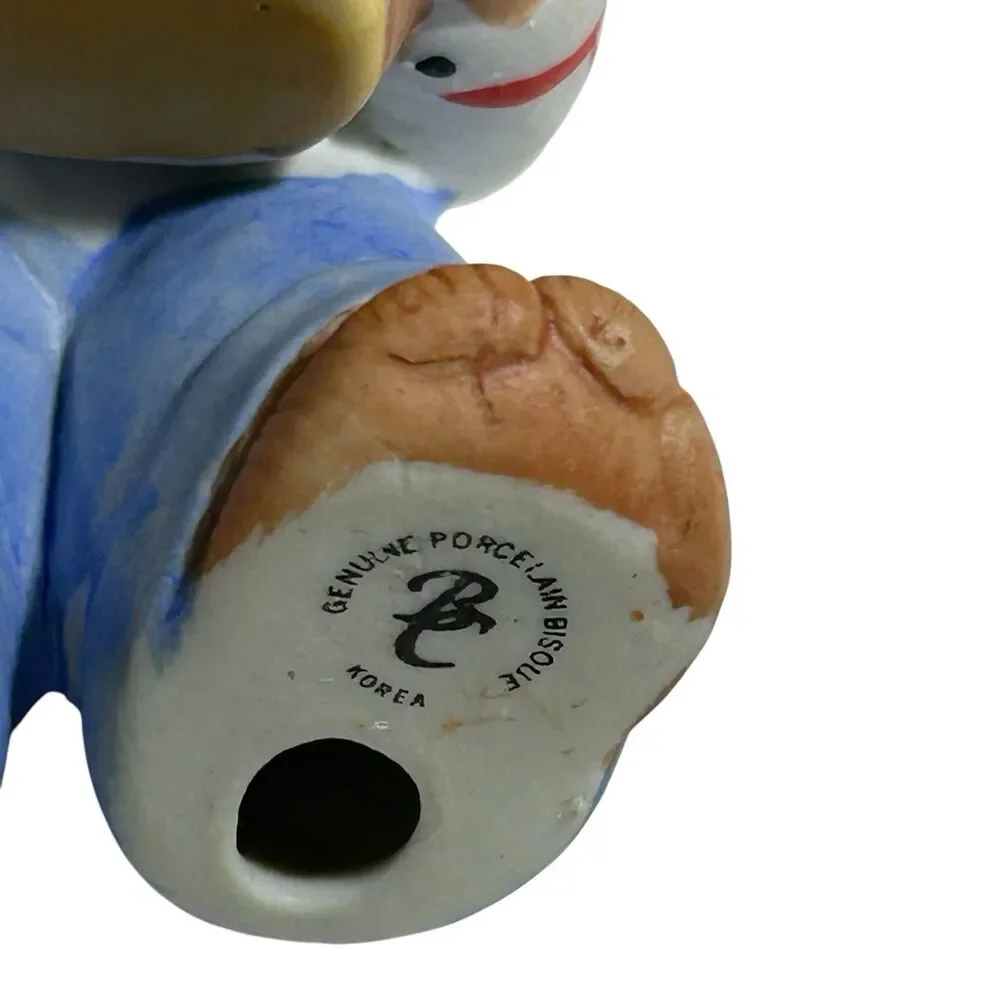 Vintage BC Bronson Teddy Bear Figurine Porcelain Bisque‎ Farmer Apples Basket